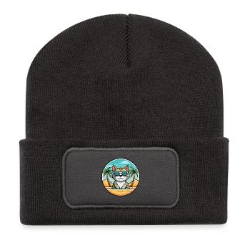 American Wirehair Cat Breed Cartoon Sunglass Beach - Recycled Patch Beanie - dark grey - Front
