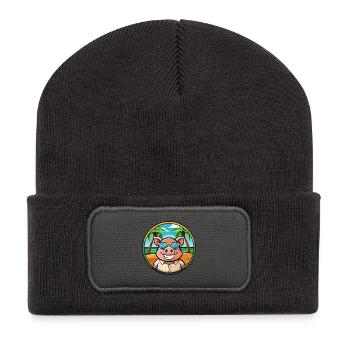 Schwein lustige Cartoon Sommer Strand Sonnenbrille Aufkleber - Recycelte Patch Beanie - Dunkelgrau - Vorne