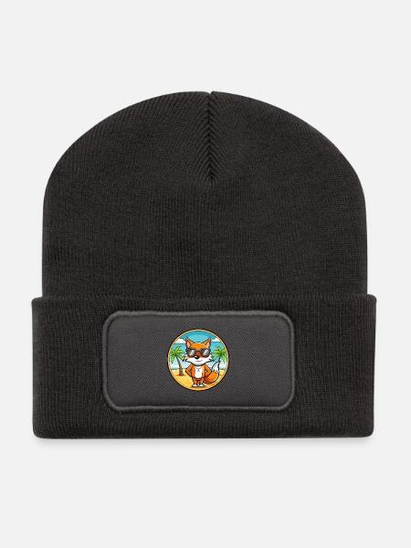 Fuchs Lustige Cartoon Sommer Strand Sonnenbrille Aufkleber - Recycelte Patch Beanie - Dunkelgrau