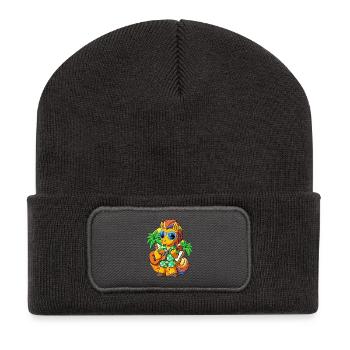 Lustige Pony Sommer Strand Sonnenbrille Hawaiianisch - Recycelte Patch Beanie - Dunkelgrau - Vorne