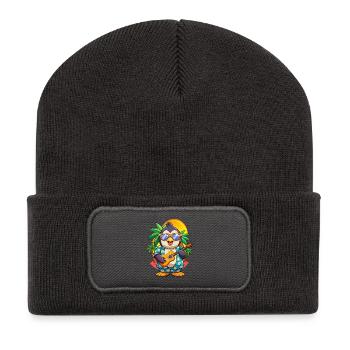Lustige Pinguin Sommer Strand Sonnenbrille Hawaiianisch - Recycelte Patch Beanie - Dunkelgrau - Vorne