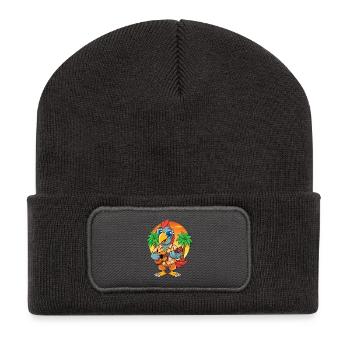Lustige Papagei Sommer Strand Sonnenbrille Hawaiianisch - Recycelte Patch Beanie - Dunkelgrau - Vorne