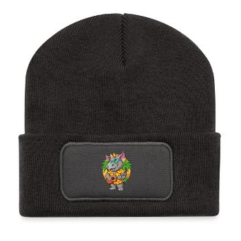 Lustige Nashorn Cartoon Sommer Strand Sonnenbrille Gitarre - Recycelte Patch Beanie - Dunkelgrau - Vorne