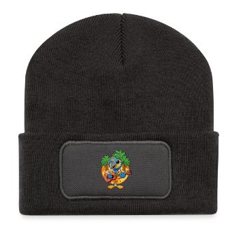 Lustige Papageien-Cartoon-Sommer-Strand-Sonnenbrille - Recycelte Patch Beanie - Dunkelgrau - Vorne
