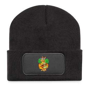 Drôle Camel Dessin animé Plage d’été Lunettes de soleil Guitare - Beanie recyclé à patch - charbon - Devant