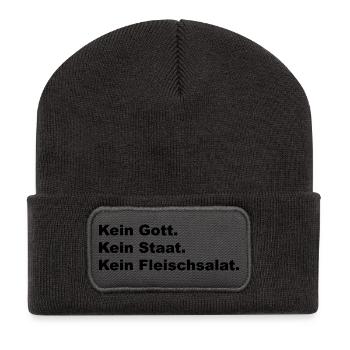 Kein Gott. Kein Staat. Kein Fleischsalat. - Recycelte Patch Beanie - Dunkelgrau - Vorne