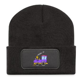 Kinderzug Eisenbahn lila - Recycelte Patch Beanie - Dunkelgrau - Vorne