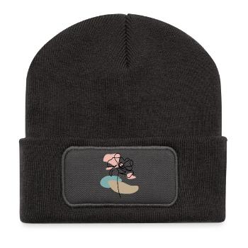 Abstract poppy poppies line art splashes of color - Recycled Patch Beanie - dark grey - Front
