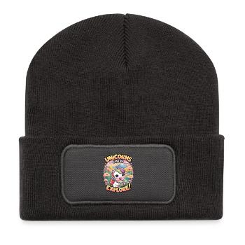 Einhörner lieben es zu erkunden! - Recycelte Patch Beanie - Dunkelgrau - Vorne