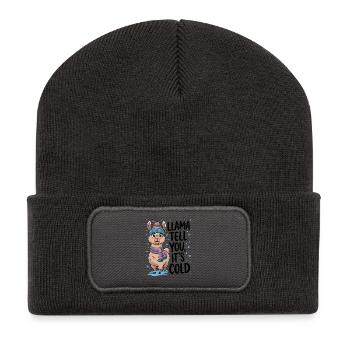 Lama vous dit qu’il fait froid - Beanie recyclé à patch - charbon - Devant