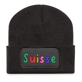 SUISSE. PAYS. GENEVE. HUMOUR. DRAPEAU - Beanie recyclé à patch - charbon - Devant
