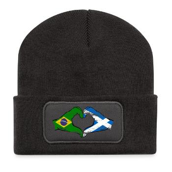 Brazil Scotland flag hands heart shape used - Recycled Patch Beanie - dark grey - Front