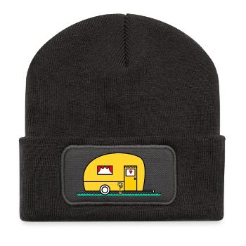 WOHNWAGEN. VAN. VAN. CAMPING CAR. - CAMPING. - ICH WAR HIER. - HUMOR. - Recycelte Patch Beanie - Dunkelgrau - Vorne