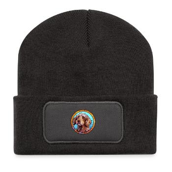 Pudelpointer Hunderasse Buntes Glas Buntes Wate - Recycelte Patch Beanie - Dunkelgrau - Vorne