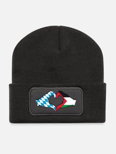 Bayern Palästina Flagge Hände Herzform - Recycelte Patch Beanie - Dunkelgrau