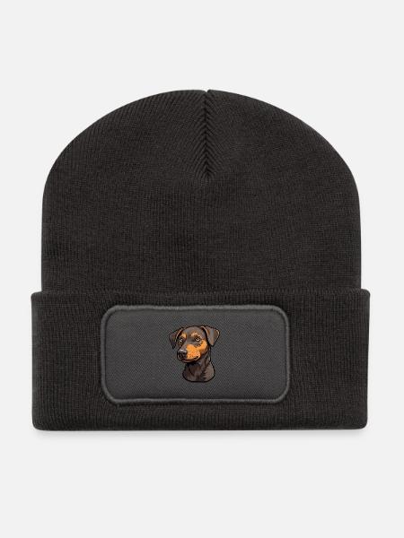 Patterdale Terrier Hunderasse Cartoon Kawaii Illust - Recycelte Patch Beanie - Dunkelgrau