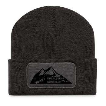 Survival-Ready #Überlebenskünstler - Recycelte Patch Beanie - Dunkelgrau - Vorne