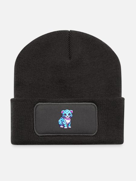 Schneeleopard Bunte Aquarell-Karikatur Kawaii An - Recycelte Patch Beanie - Dunkelgrau