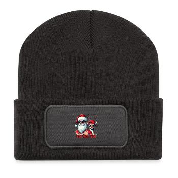 Hallo! Hallo! Hallo! Weihnachtsmann & Rentiere - Recycelte Patch Beanie - Dunkelgrau - Vorne