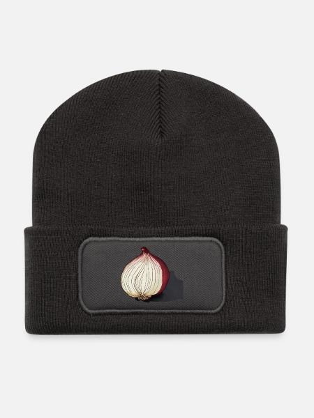 Elegante Rote Zwiebel - Recycelte Patch Beanie - Dunkelgrau