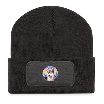 Alaskan Klee Kai Hunderasse Cartoon Kawaii Watercol - Recycelte Patch Beanie - Dunkelgrau - Vorne