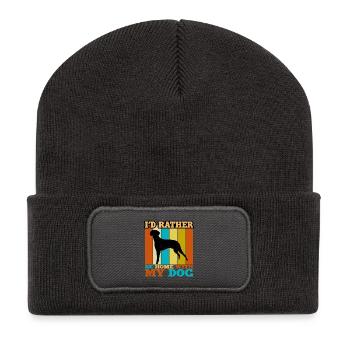 Braque Francais Hundeliebe Silhouette Vintage Sonnenuntergang - Recycelte Patch Beanie - Dunkelgrau - Vorne