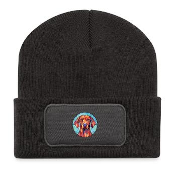Rhodesian Ridgeback Hunderasse buntes Aquarell - Recycelte Patch Beanie - Dunkelgrau - Vorne