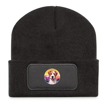 Draht Foxterrier Hunderasse Karikatur Kawaii Watercol - Recycelte Patch Beanie - Dunkelgrau - Vorne