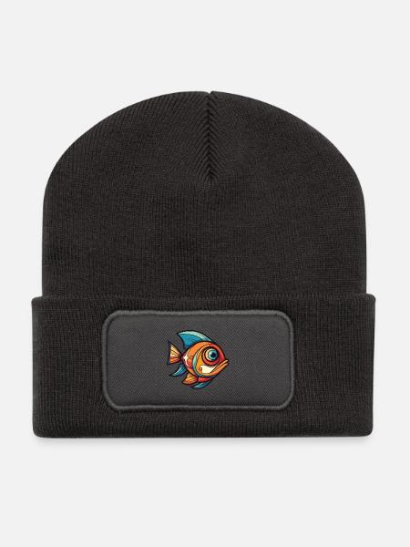 Fisch Buntes Aquarell Tier Haustier Illustration - Recycelte Patch Beanie - Dunkelgrau