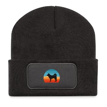 Alaskan Klee Kai Hundeliebhaber Silhouette Retro Sonnenuntergang - Recycelte Patch Beanie - Dunkelgrau - Vorne