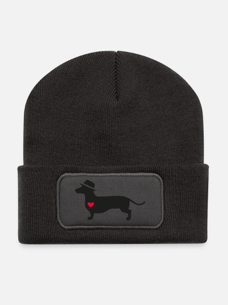 Dackelliebe -minimal- Der coole DonWaldino Dackel - Recycelte Patch Beanie - Dunkelgrau