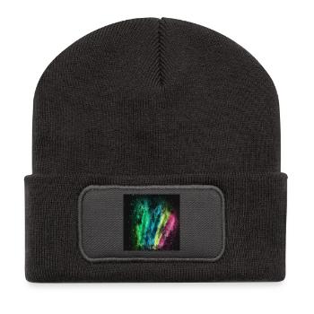 Federn Watercolor - Recycelte Patch Beanie - Dunkelgrau - Vorne