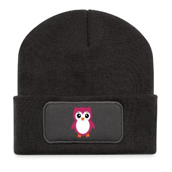 Eule, Rosa Eule - Recycelte Patch Beanie - Dunkelgrau - Vorne