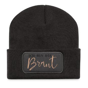 Ich bin die Braut - Recycelte Patch Beanie - Dunkelgrau - Vorne