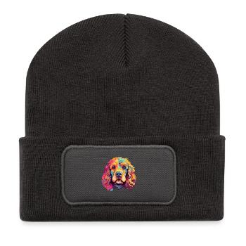 Cockapoo Hunderasse Aquarell Karikatur Kawaii Farbe - Recycelte Patch Beanie - Dunkelgrau - Vorne