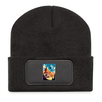 Kappadokien Dekoration Vintage Reiseposter WPA - Recycelte Patch Beanie - Dunkelgrau - Vorne