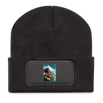 Wallis Schweiz Vintage Reiseposter Souvenir - Recycelte Patch Beanie - Dunkelgrau - Vorne
