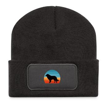 Karst Schäferhund Hund Liebhaber Silhouette Vintage Sonnenuntergang - Recycelte Patch Beanie - Dunkelgrau - Vorne