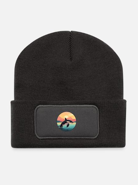 Orca Buntes Aquarell Cartoon Kawaii Tier - Recycelte Patch Beanie - Dunkelgrau