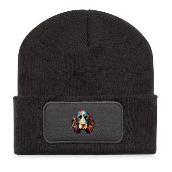 Alpine Spaniel Hunderasse Aquarell Illustration - Recycelte Patch Beanie - Dunkelgrau - Vorne