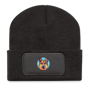 Karst-Schäferhund-Rasse-Aquarell-Illustration - Recycelte Patch Beanie - Dunkelgrau - Vorne