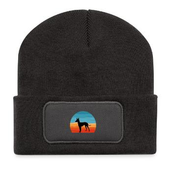 Cirneco Dell Etna Hund Liebe Silhouette Retro Sonnenuntergang - Recycelte Patch Beanie - Dunkelgrau - Vorne