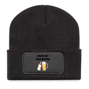 Papa ist der Beste - Geschenk zum Vatertag - Recycelte Patch Beanie - Dunkelgrau - Vorne