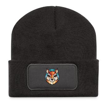 Streifenhörnchen Bunte Aquarell-Tierillustration - Recycelte Patch Beanie - Dunkelgrau - Vorne