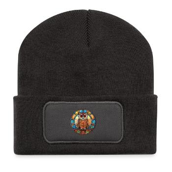 Eule Buntes Aquarell Tier Haustier Illustration - Recycelte Patch Beanie - Dunkelgrau - Vorne