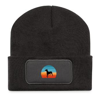 Andalusischer Laufhund Hundeliebhaber Silhouette Retro Sonnenuntergang - Recycelte Patch Beanie - Dunkelgrau - Vorne