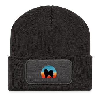 American Eskimo Hund Liebe Silhouette Vintage Sonnenuntergang - Recycelte Patch Beanie - Dunkelgrau - Vorne