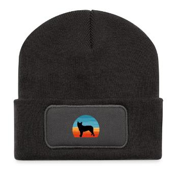 Blue Heeler Hund Liebhaber Silhouette Vintage Sonnenuntergang - Recycelte Patch Beanie - Dunkelgrau - Vorne
