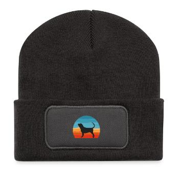 Bluthund Hundeliebhaber Silhouette Vintage Sonnenuntergang - Recycelte Patch Beanie - Dunkelgrau - Vorne