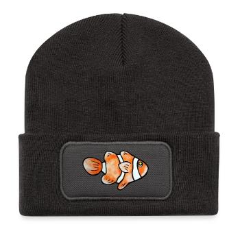 Clownfisch-Pop-Art: Bright Sea Buddy - Recycelte Patch Beanie - Dunkelgrau - Vorne